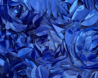 Maci ROYAL BLUE 3D Floral Polyester Satin Rosette on Mesh Fabric by the Yard - 10057