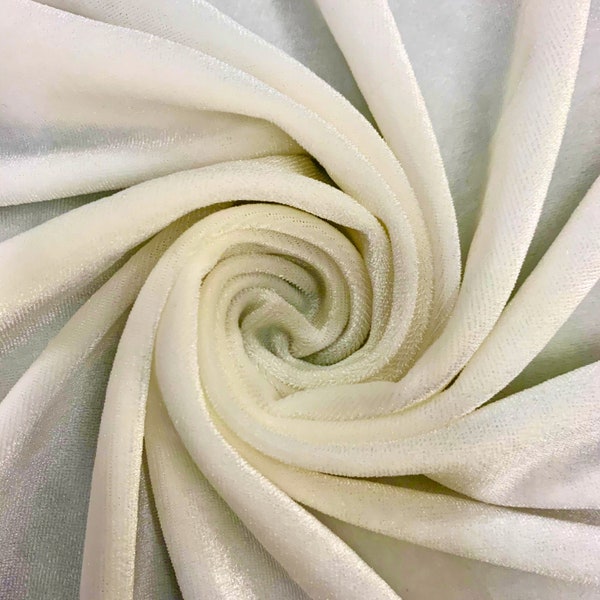 Princess IVORY Polyester Spandex Stretch Velvet Fabric by the Yard for Tops, Dresses, Skirts, Dance Wear, Costumes, Crafts - 10001