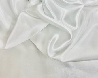 Mara WHITE Polyester Charmeuse Satin Fabric by the Yard for Bridal Dresses, Gowns, Clothes,  Lining, Party Decorations, Costumes, Crafts