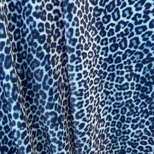 Dana NAVY LIGHT BLUE Small Leopard Pattern Polyester Spandex Stretch Velvet Fabric Bows, Top Knots, Scrunchies, Clothes, Costumes, Crafts