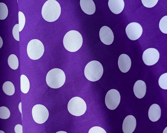 Alicia WHITE 0.5" Polka Dots on PURPLE Polyester Cotton Fabric by the Yard - 10099