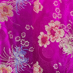 Chinese satin brocade in Red /& Gold Tibetan flower brocade ONE yard of bright red satin brocade fabric 1 yd. Chinese brocade