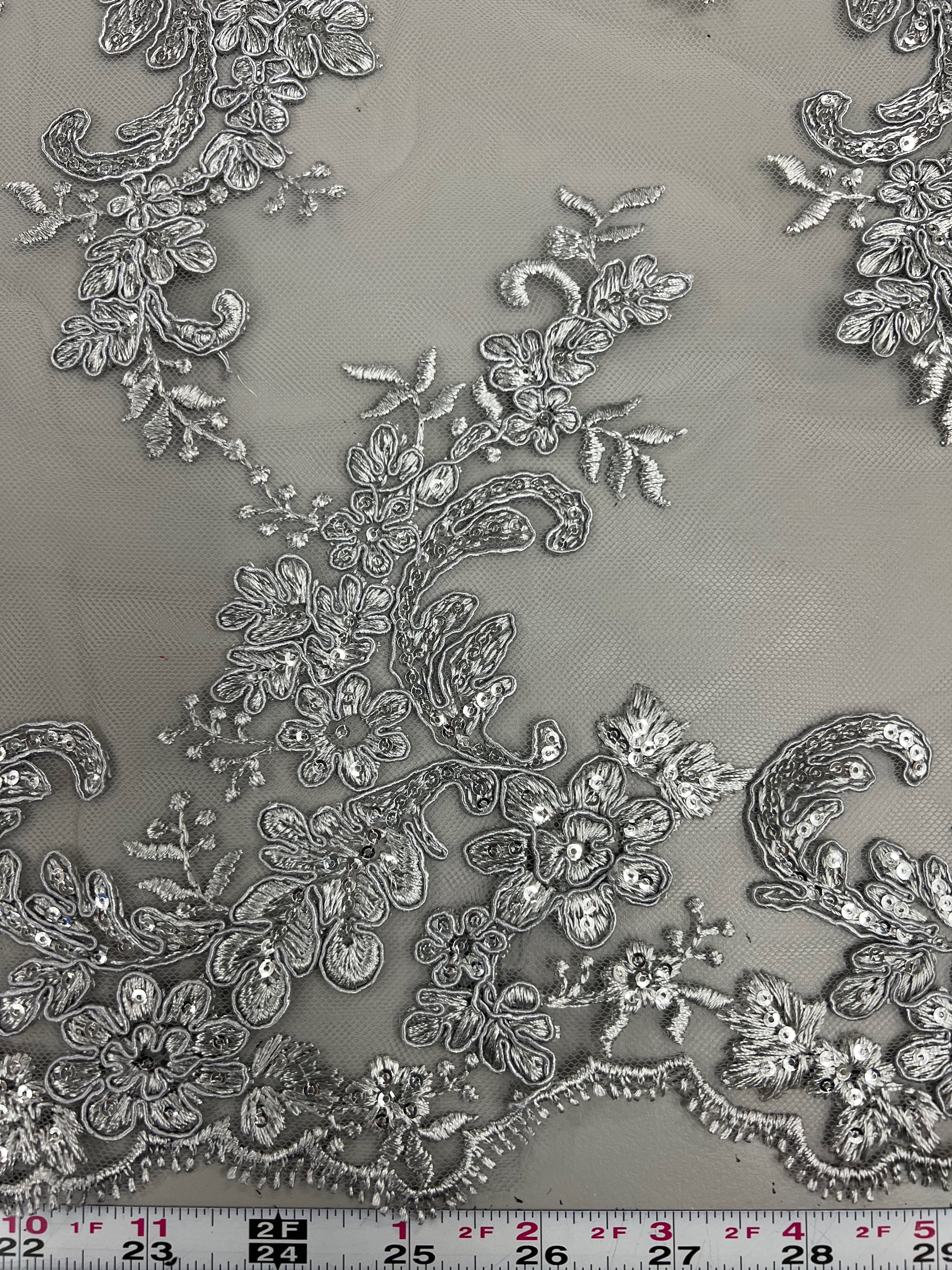 Cristina SILVER GREY Polyester Floral Embroidery With Sequins on Cristina SILVER GREY Polyester Floral Embroidery With Sequins on