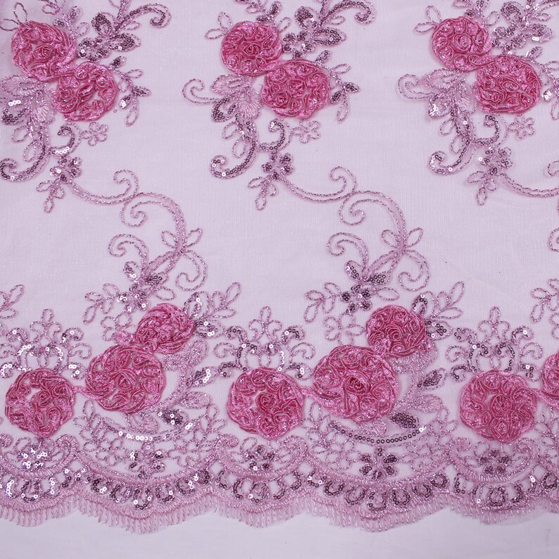 Ryleigh PINK 3D Floral Embroidery With Foil & Sequins on Mesh Etsy