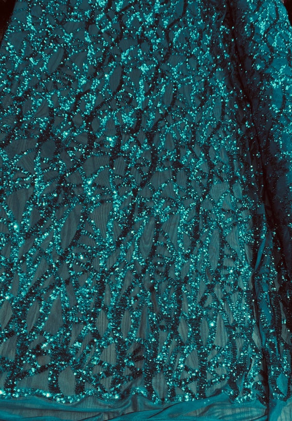 Celeste TEAL Sequins on Mesh Lace Fabric by the Yard 10134 | Etsy