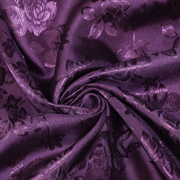 Kayla PLUM Polyester Floral Jacquard Brocade Satin Fabric by the Yard - 10004