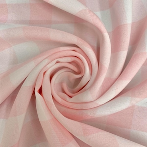Camille BLUSH PINK 1" Big Checkered Gingham Pattern Poly Poplin Fabric by the Yard - 10049