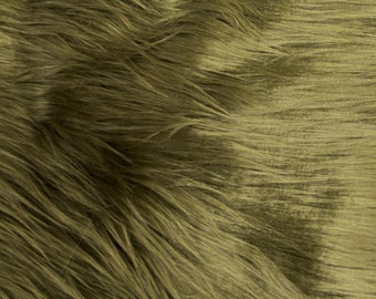 Eden DARK OLIVE GREEN Shaggy Long Pile Soft Faux Fur Fabric for