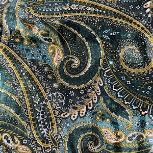 Sutton PAISLEY 5 Print on Polyester Stretch Velvet Fabric by the Yard for Bows, Head Wraps, Clothes, Costumes, Crafts - 10171