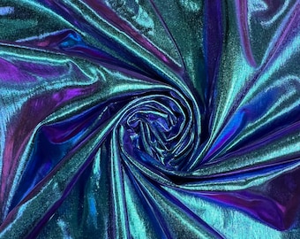 Finley IRIDESCENT GREEN BLUE Purple Mermaid 4-Way Stretch Metallic Foil Fabric by the Yard - 10013