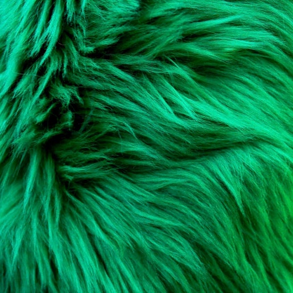 Eden EMERALD GREEN Shaggy Long Pile Soft Faux Fur Fabric for Fursuit, Cosplay Costume, Photo Prop, Trim, Throw Pillow, Crafts