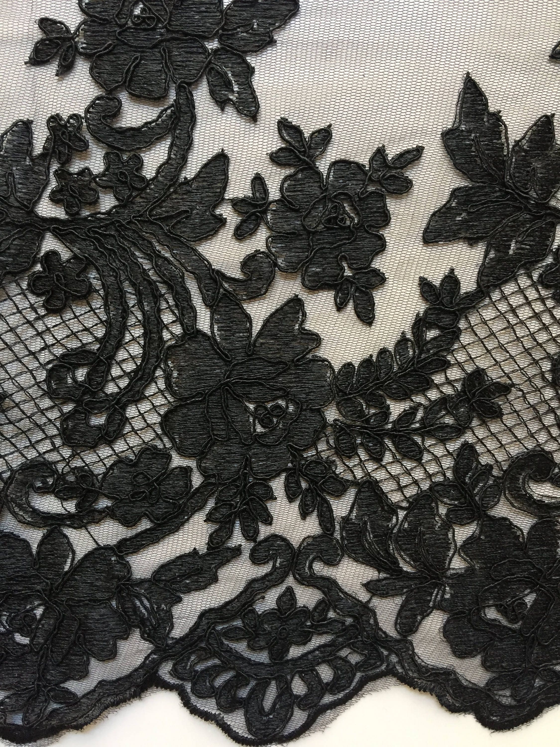 Diana BLACK Polyester Corded Floral Embroidery on Mesh Lace - Etsy