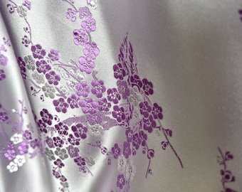 Kori LAVENDER Plum Blossom Floral Brocade Chinese Satin Fabric for Cheongsam/Qipao, Apparel, Costumes, Upholstery, Bags, Crafts - 10210