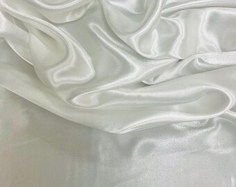 Mara OFF WHITE Polyester Charmeuse Satin Fabric by the Yard for Bridal Dresses, Gowns, Clothes,  Lining, Party Decorations, Costumes, Crafts