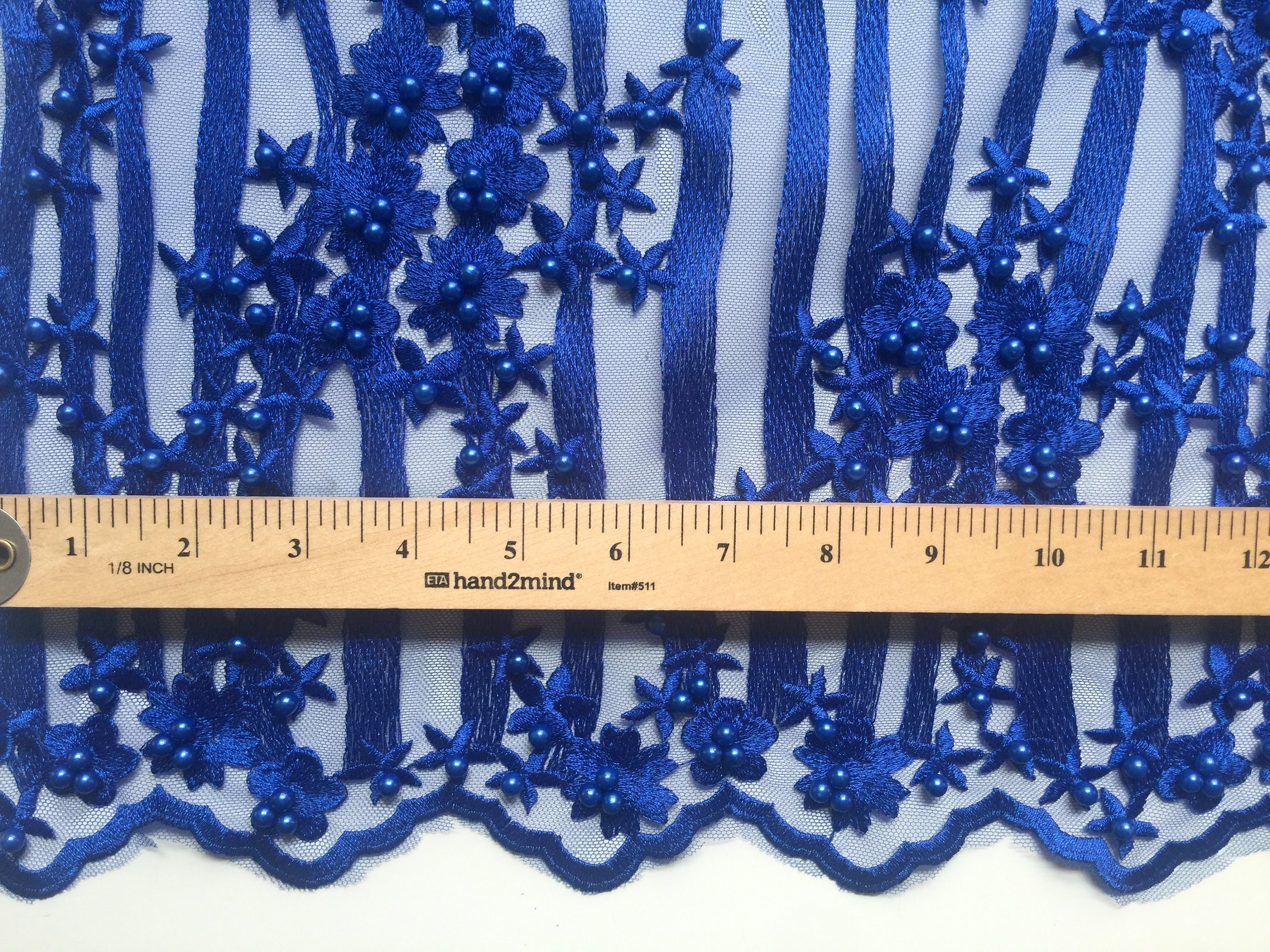 Kelsey ROYAL BLUE Floral Beaded Lace Embroidery on Mesh Fabric | Etsy