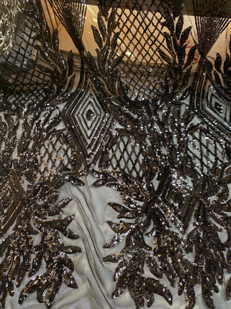 Francesca BLACK Vines and Diamonds Pattern Sequins on Mesh - Etsy