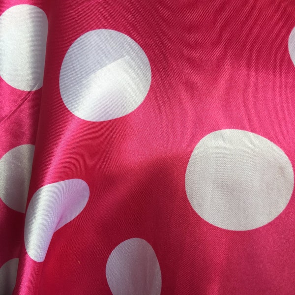 Lana 1.6" WHITE Polka Dots on PINK Polyester Light Weight Satin Fabric by the Yard - 10071