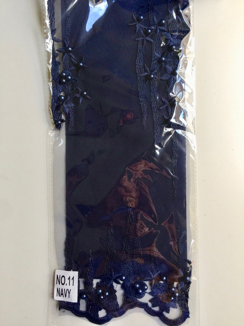 Kelsey NAVY BLUE Floral Beaded Lace Embroidery on Mesh Fabric | Etsy