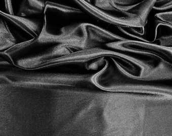 Mara BLACK Polyester Charmeuse Satin Fabric by the Yard for Bridal Dresses, Gowns, Clothes, Lining, Party Decorations, Costumes, Crafts