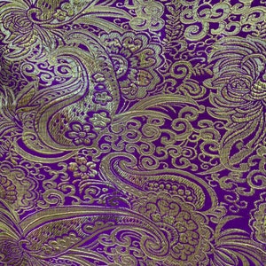 Brynn PURPLE GOLD Paisley Floral Brocade Chinese Satin Fabric by the Yard - 10054