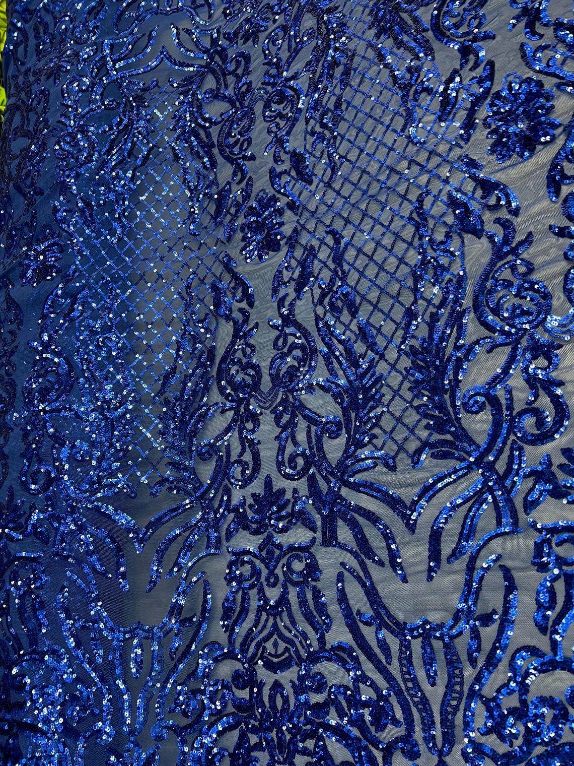 Phoebe ROYAL BLUE Sequins on Mesh Lace Fabric by the Yard | Etsy