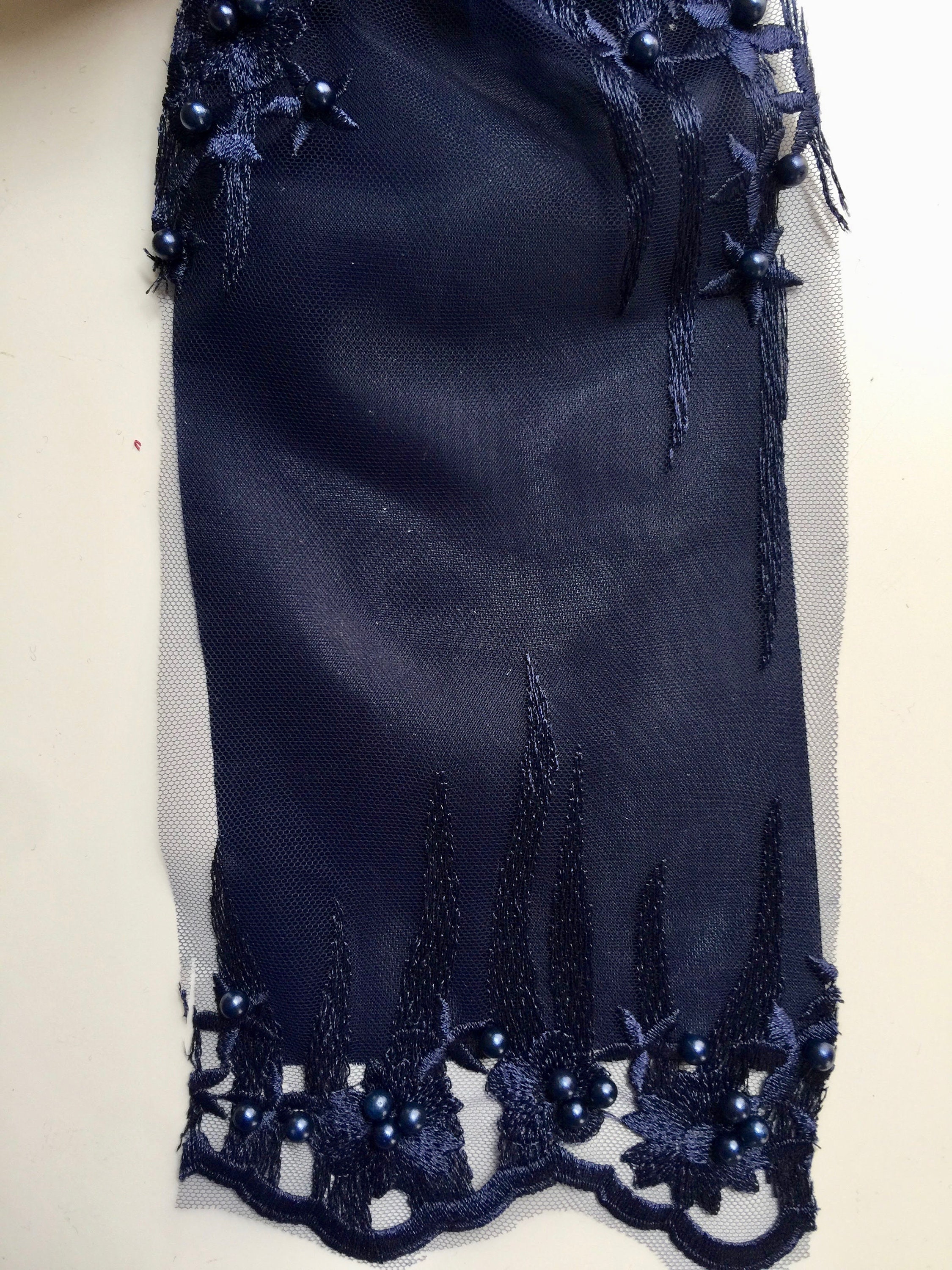 Kelsey NAVY BLUE Floral Beaded Lace Embroidery on Mesh Fabric | Etsy