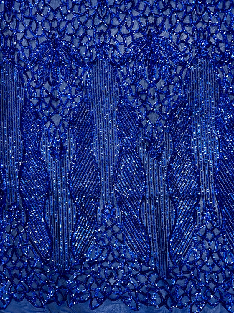 Blue Sewuin Pattern Artemis ROYAL BLUE Sequins on Mesh Lace Fabric by the Yard - Etsy