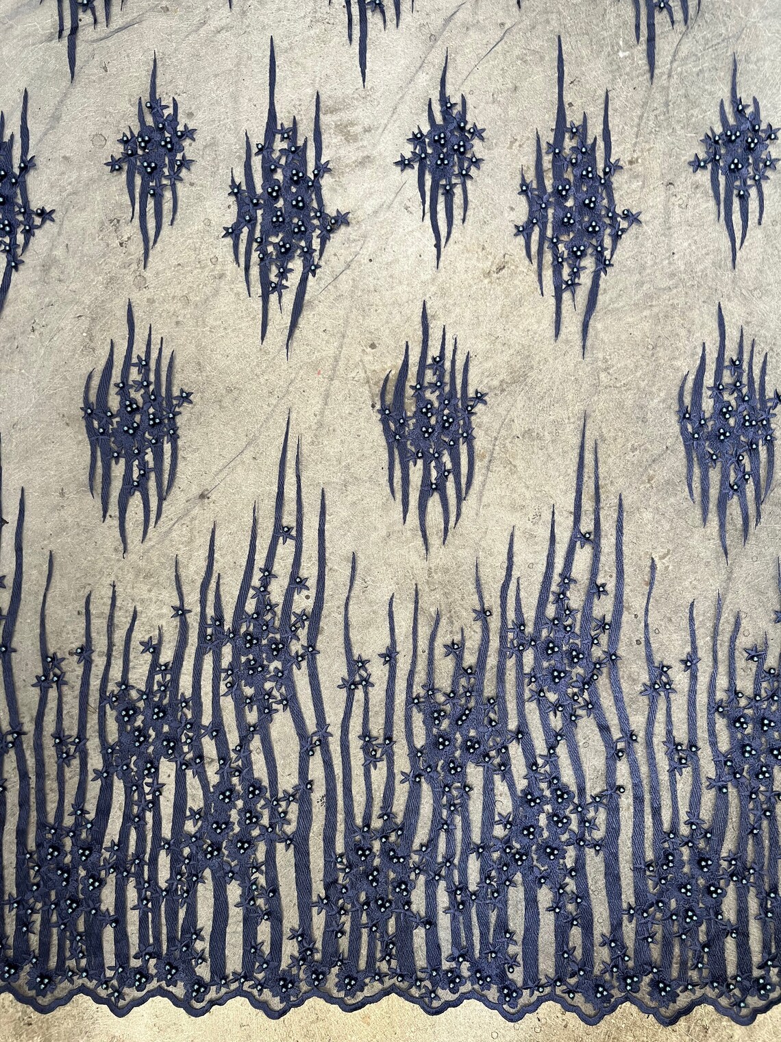 Kelsey NAVY BLUE Floral Beaded Lace Embroidery on Mesh Fabric | Etsy