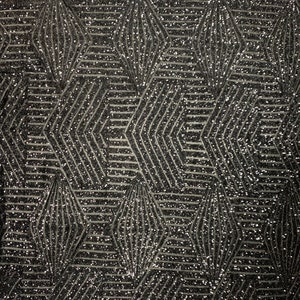Black Glitter Ripple Wave Pattern Mesh Dress Fabric - OneYard