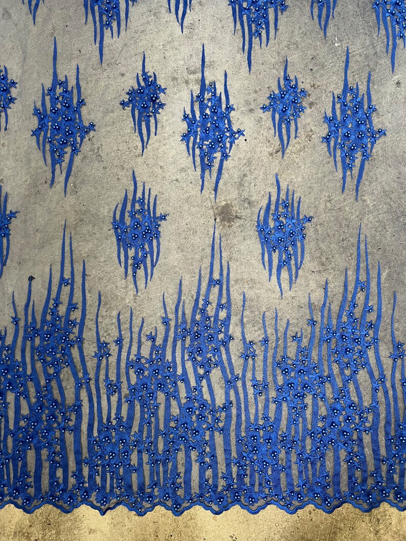 Kelsey ROYAL BLUE Floral Beaded Lace Embroidery on Mesh Fabric - Etsy