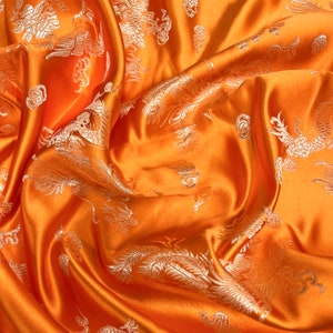 Arisa ORANGE Dragon Brocade Chinese Satin Fabric for Cheongsam/Qipao, Apparel, Costumes, Upholstery, Bags, Crafts - 10237