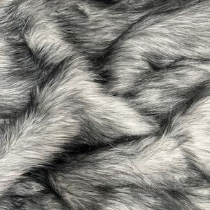 Tela de piel sintética suave de pelo largo mongol Bethany GREY BLACK Frost para disfraces de cosplay, accesorios de fotos, adornos y manualidades.