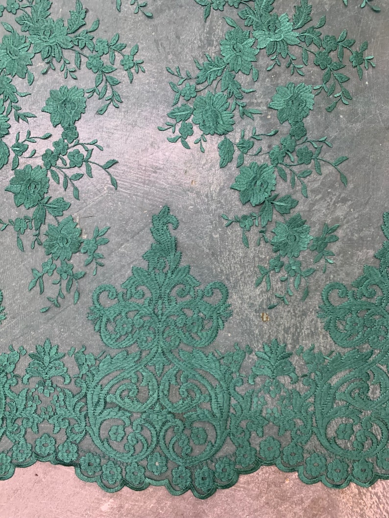 Teagan HUNTER GREEN Damask Design Embroidered on Mesh Lace - Etsy