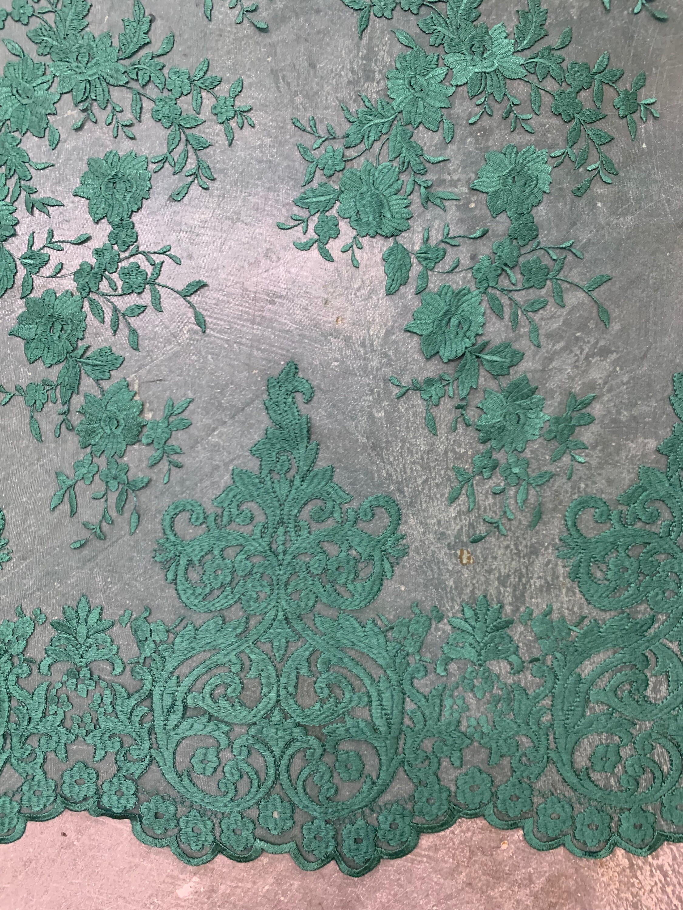 Teagan HUNTER GREEN Damask Design Embroidered on Mesh Lace Etsy