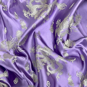 Arisa LAVENDER Dragon Brocade Chinese Satin Fabric for Cheongsam/Qipao, Apparel, Costumes, Upholstery, Bags, Crafts - 10237