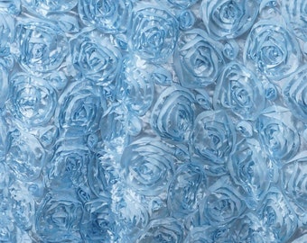 Paige LIGHT BLUE 3D Floral Polyester Satin Rosette Fabric by the Yard - 10028