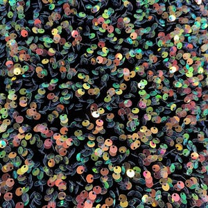 Stephanie MULTI COLORED Overlap Sequins on BLACK Stretch Velvet Fabric by the Yard for Gowns, Apparel, Costumes, Crafts - 10185
