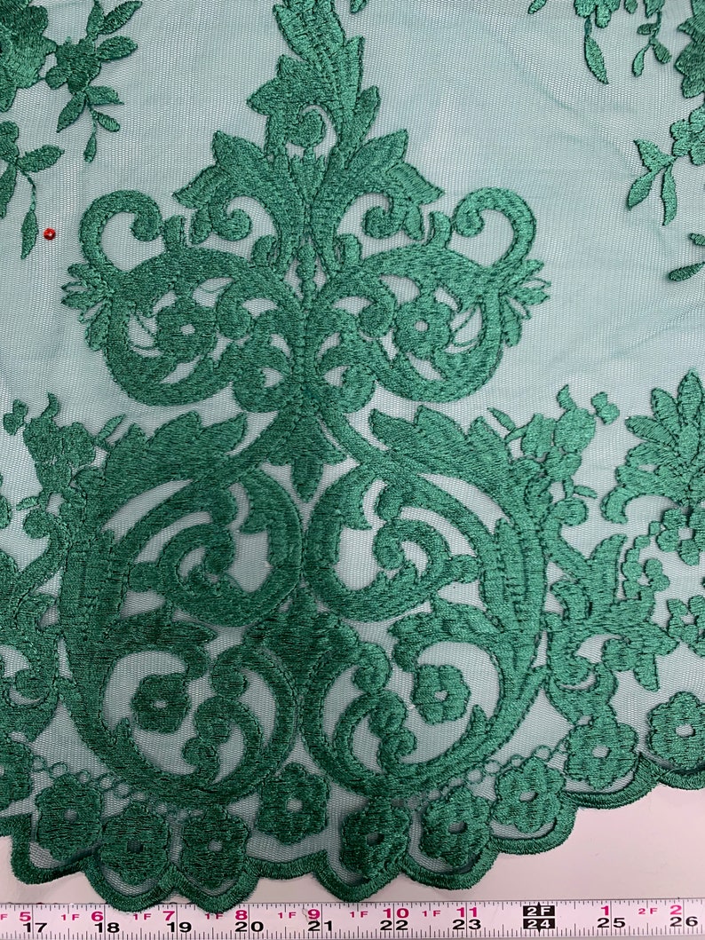 Teagan HUNTER GREEN Damask Design Embroidered on Mesh Lace - Etsy