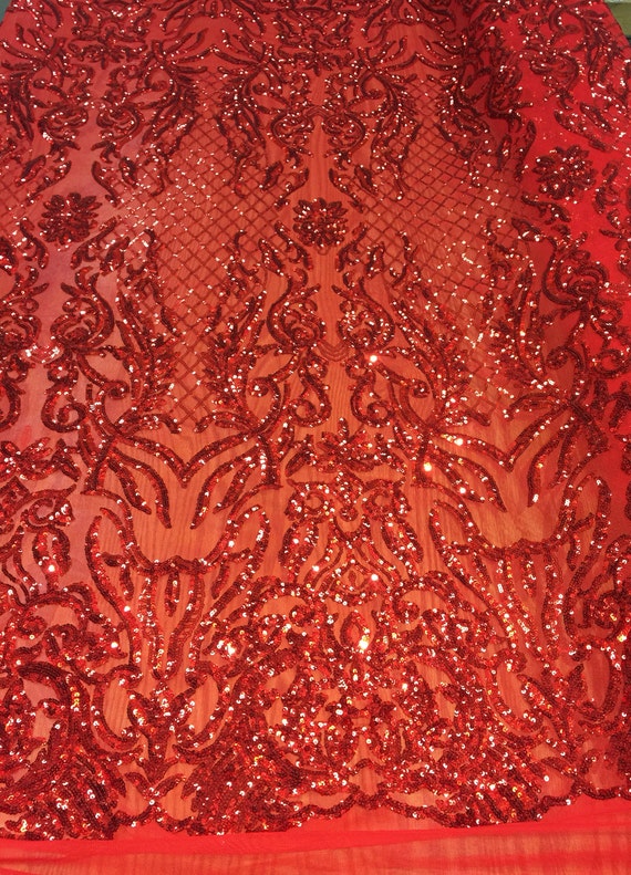 Phoebe RED Sequins on Mesh Lace Fabric by the Yard 10062 | Etsy