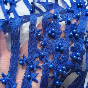 Kelsey ROYAL BLUE Floral Beaded Lace Embroidery on Mesh Fabric by the ...
