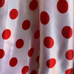 Shelby 0.75&quot; RED Polka Dots on WHITE Polyester Light Weight Satin Fabric by the Yard - 10070