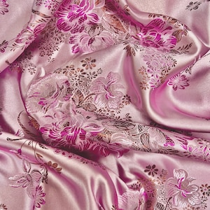 Anais PINK Floral Brocade Chinese Satin Fabric for Cheongsam/Qipao, Apparel, Costumes, Upholstery, Bags, Crafts - 10220