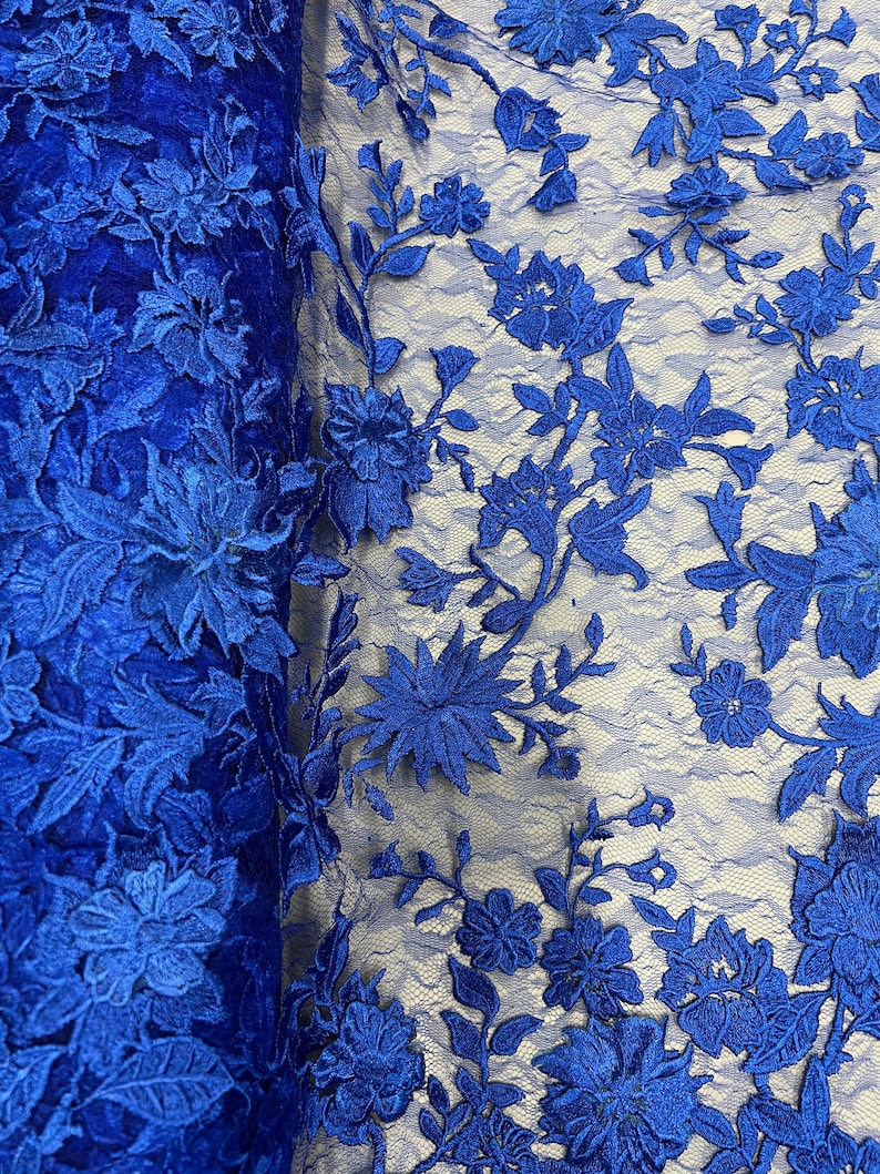 Nina ROYAL BLUE Polyester 3D Floral Embroidery on Mesh Lace | Etsy