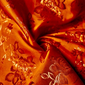 Kayla BURNT ORANGE Polyester Floral Jacquard Brocade Satin Fabric by the Yard - 10004