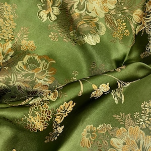 Anais OLIVE Floral Brocade Chinese Satin Fabric for Cheongsam/Qipao, Apparel, Costumes, Upholstery, Bags, Crafts - 10220