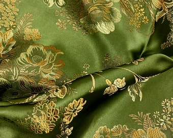 Anais OLIVE Floral Brocade Chinese Satin Fabric for Cheongsam/Qipao, Apparel, Costumes, Upholstery, Bags, Crafts - 10220