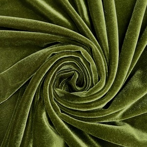 Princess OLIVE GREEN Polyester Spandex Stretch Velvet Fabric for Bows, Head Wraps, Top Knots, Scrunchies, Clothes, Costumes, Crafts