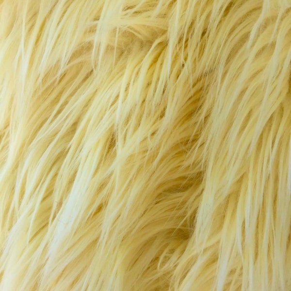 Eden PALE YELLOW Shaggy Long Pile Soft Faux Fur Fabric for Fursuit, Cosplay Costume, Photo Prop, Trim, Throw Pillow, Crafts