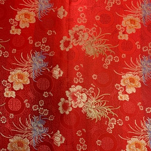 Kate RED Floral Brocade Chinese Satin Fabric by the Yard 10037 Etsy