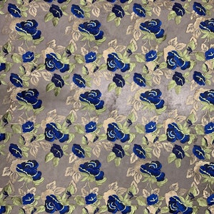 Priscilla ROYAL BLUE GOLD Floral and Leaves Embroidery on Mesh Lace Fabric by the Yard - 10157
